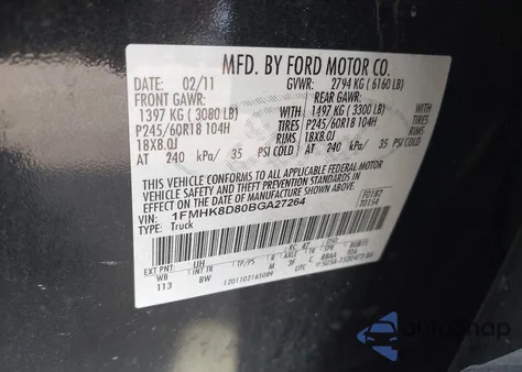 2011 Ford Explorer Xlt из США, поврежденный, VIN 1FMHK8D80BGA27264